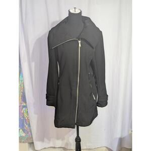 APT. 9 Woman's Black Waterproof Zip Up Trench Coat Overcoat Jacket Sz M